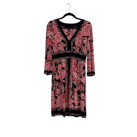 I.N.C Empire Waist Bell Sleeve Midi Dress Paisley Print Red/Black Size M - Picture 1 of 6